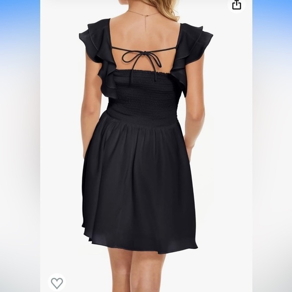 NWT  VNeck Dress Sleeveless Ruffle Shoulders A-Line Flowy Dresses w/Smocked Back - Picture 3 of 4